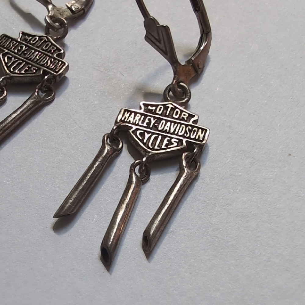 Harley-Davidson Silver Tail Pipe Dangle Earrings